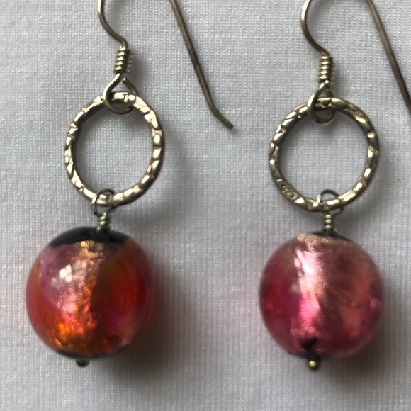 Sterling Silver Dangle Murano Earrings. - Picture 2 of 2
